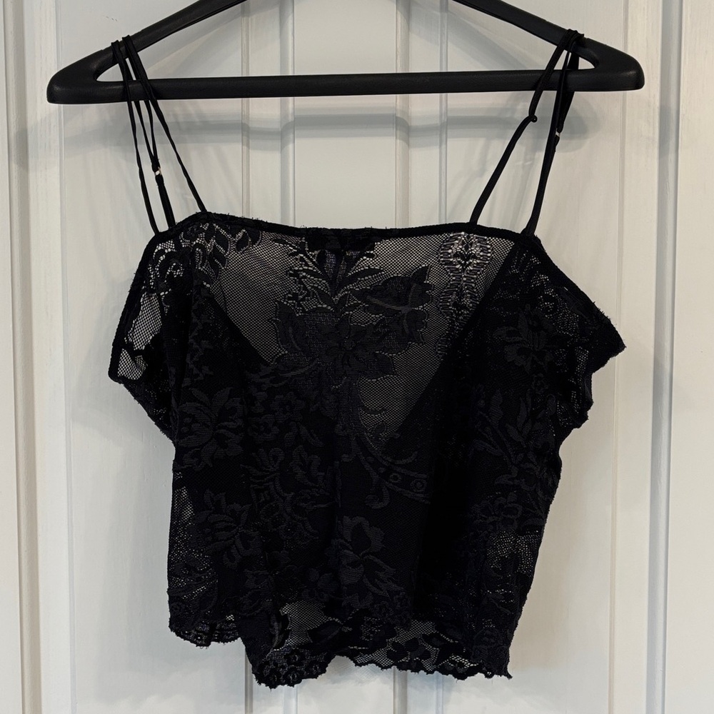 Hanro of Switzerland Black Lace V Neck Sheer Crop Camisole Top Bralette like new - Picture 11 of 12
